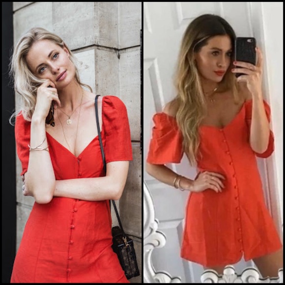 Zara Woman Red Linen Flutter Sleeve Button Dress - Picture 5 of 15